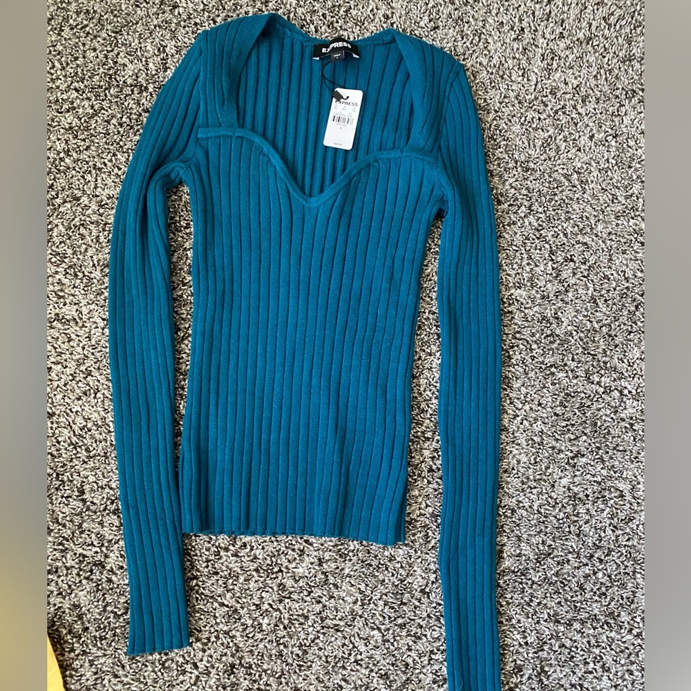 Teal Ribbed Long Sleeve Sweater